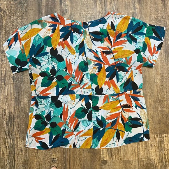 Worthington Women PXL Top Tropical Leaf Bold Print Short Sleeve Business Travel - Picture 3 of 11